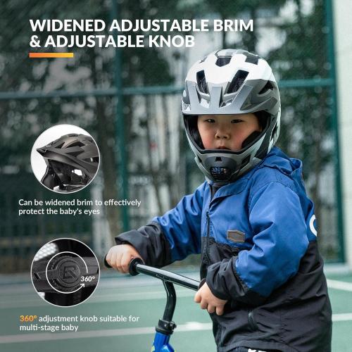 ROCKBROS Kids Full Face Helmet Kids Bike Helmets Lightweight Toddler Mountain Bike Helmet Detachable for MTB BMX Skating Cycling Scooter Safety Bicycle Helmets for Youth Child Boys Girls Ages 3-16