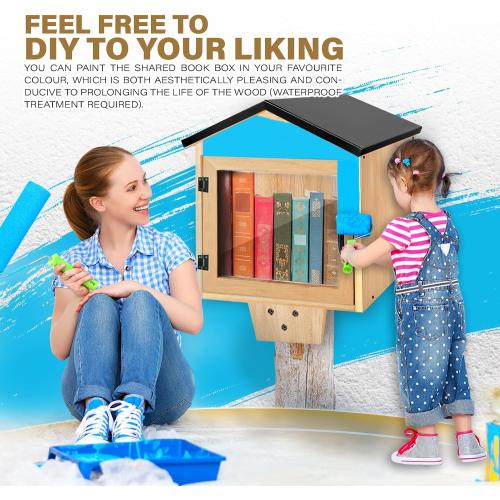 Outdoor Little Library Book Exchange Box Little Storage Wood Books Cabinet for Neighborhood Community, School Sharing Books, Newspapers, Literature