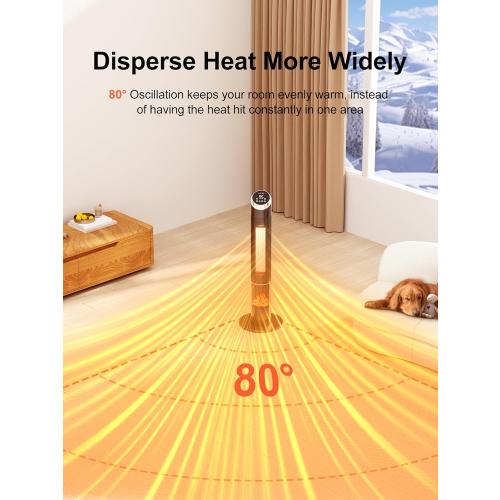 38 Electric Space Heater With Flame, 24H Timer, Remote, Thermostat, 3 Modes, Tip-Over and Overheat Protection for Indoor, Bedroom, Office, Large Room Use