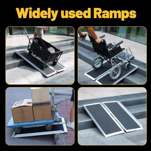 4FT Portable Wheelchair Ramp Anti-Slip Aluminum Folding Portable Ramp 800LBS Capacity Folding Non-Slip Aluminum Handicap Ramp, for Home Steps, Stairs, Doorways, Car, Curbs(4FT Using Height 3-9inch)