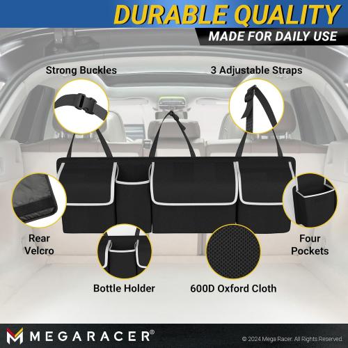 Black and Grey Mega Racer Compact Hanging Trunk Organizer