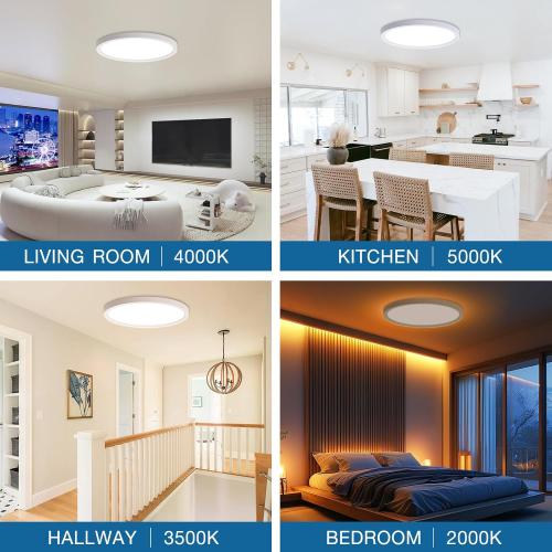 2Pack 12 Inch LED Flush Mount Ceiling Light Fixture with Remote Control, Dimmable 2000K Warm Night Light for Bedroom, 24W 3000K-6500K Color Adjustable Hardwire Lamp for Hallway, Memory Function, White