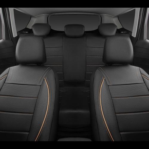 CAR PASS Universal FIT Piping Leather Car Seat Cover, for suvs,Van,Trucks,Airbag Compatible,Inside Zipper Design and Reserved Opening Holes (Full Set, Black and Beige)