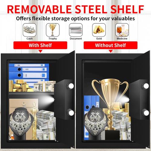 BLACK 19.69 x 13.78x 12.2 inches 3.4 Cub Large Safes for Home Use Fire and Water Proof, Anti-Theft Digital Security Safe Box with Electronic Keypad and Key, Fire Proof Safe for Home Documents Firearm Medicine Money Valuables