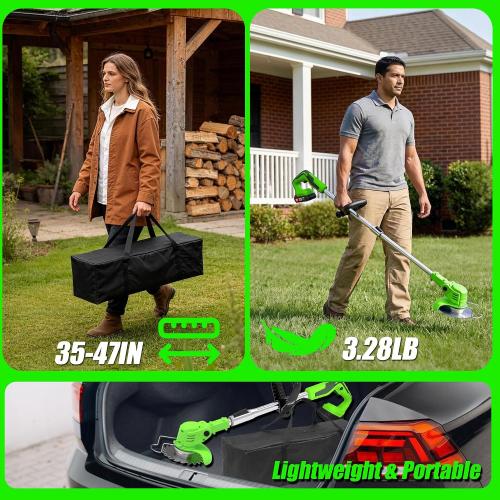 Cordless Weed Wacker Electric Eater Battery Powered Stringless Weed Trimmer 4-in-1 Grass Trimmer/Brush Cutter/Lawn Edger/Mower Lightweight Garden Tool with 4 Types Blades & Wheels for Garden Yard