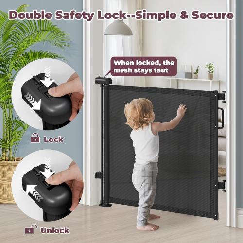 Retractable Baby Gates 2 Pack, 55 Wide Mesh Dog Gate Indoor, 34 Tall Gate for Stairs Doorways Hallways Deck, Child Pet Safety Gate for Indoor Outdoor Home Use, Black