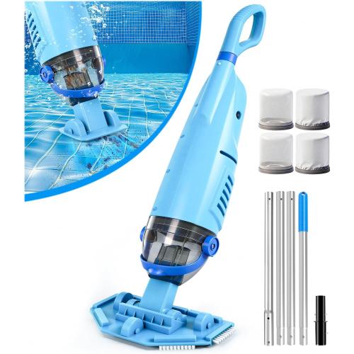KimPump Cordless Pool Vacuum Cleaner with 4 Filter Bags, Suitable for Ultra-fine Impurity Filtration, 20.5 GPM Handheld Pool Vacuum for Above Ground & Inground Pools, Spa Vacuum for Hot Tub-Lightblue