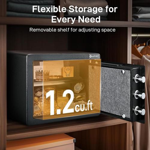 ADIMO Biometric Safe Box, 1.2 CuFt Home Safe with Biometric Fingerprint & Touchscreen, Removable Shelf & Alarm System, Money Box for Documents& Valuables Home Office Hotel
