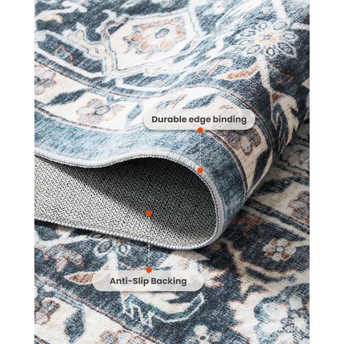 AMADA HOMEFURNISHING 8x10 Washable Area Rug, Low-Profile Large Area Rug with Non-Slip Backing & Durable Edge Binding, Vintage Large Rugs for Living Room, Bedroom, Dining Room