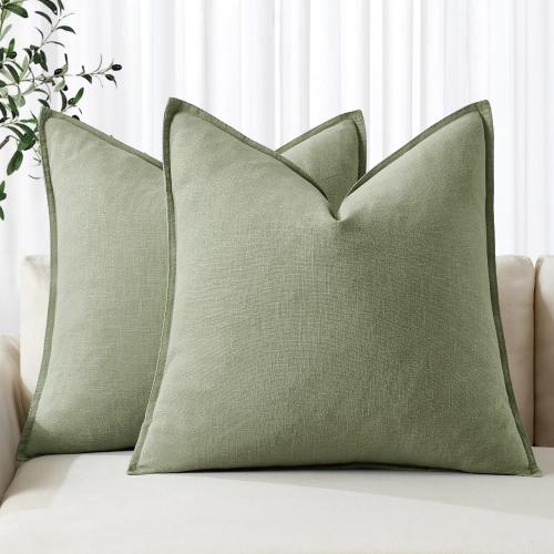 MIULEE Decorative Linen Euro Sham Pillow Covers 24x24 Sage Green ​Boho Farmhouse​ ​Neutral Couch Throw Pillows for Bed Pack of 2 Accent Modern Pillowcase Summer Sofa Livingroom Home Decor