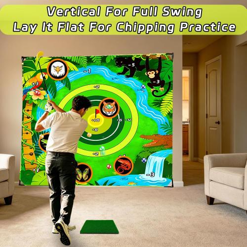 Battle Golf Pong Game Set,80”x80” Large Chipping Mat with Club,Play Outdoor-Indoor Sticky Golf for Adults,Portable Backyard Target Game for Men Friends Family