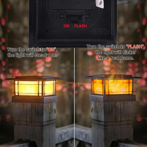 Dynaming 5 Pack Solar Post Cap Lights Outdoor with Flickering Flame Light, Fence Post Solar Lights Fit for 4x4 5x5 6x6 Vinyl/Wooden Posts, High Brightness SMD LED Lighting Decor for Garden Deck Patio