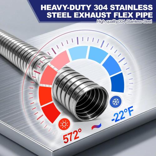 2 ID x 72 Universal Exhaust Flex Pipe, 304 Stainless Steel Flexible Exhaust Tubing