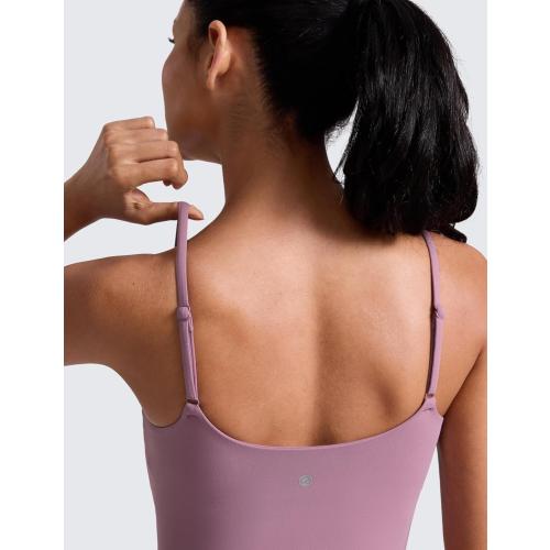 CRZ YOGA Butterlift Adjustable U Back Crop Tank Tops for Women - Padded Camisole Scoop Neck Workout Longline Sports Bras