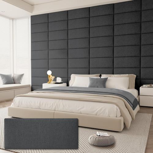 Color Beige Upholstered Headboard for Queen Size Bed, Wall Mounted & Peel and Stick Headboard, Soundproof DIY Wall Panels, Fabric Tufted Head board in Modern Design for Bedroom (9 Panels, Each 23.62x9.84）