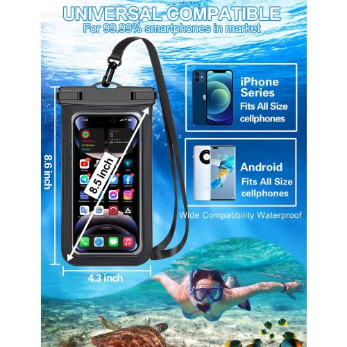 Famoby Up to 8.3 5 Pack Multicolor Universal Waterproof Phone Pouch, Phone Waterproof Case Dry Bag,Protection Level: IP68,Outdoor Sports for Apple iPhone,Samsung,and More,Black,Blue,Pink,Orange,Green
