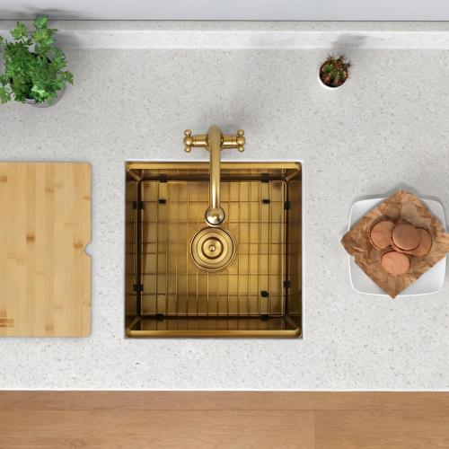 Gold Bar Sink Undermount,Small Bar & Prep Sinks,16 gauge Stainless Steel Bar Sink with Workstation for Wet Bar Area (18 X 18)