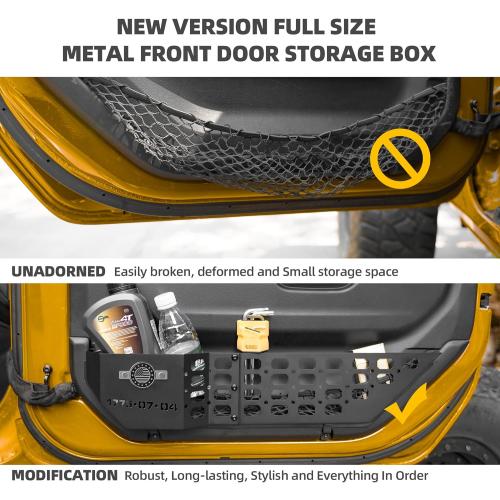 2Pcs Metal Front Door Storage Box for Jeep Wrangler JL JLU 4XE 2018-2024 & Gladiator JT 2020-2024 Interior Storage Expansion Front Door Storage Pockets Side Insert Organizer Accessories