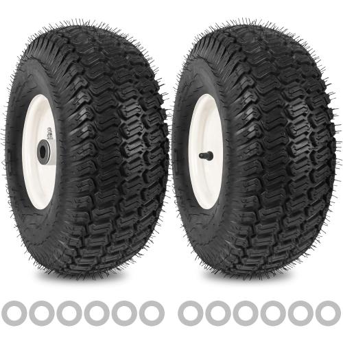 15x6.00-6nhs Lawn Mower Front Tire 4 Ply Tubeless 15x6x6 Lawn Mower 570 Lbs Tire and Wheel with 3/4 Bushing and 12 Spacers, Replacement for Garden Lawn Tractor Riding Lawn Mower, 2 Pack