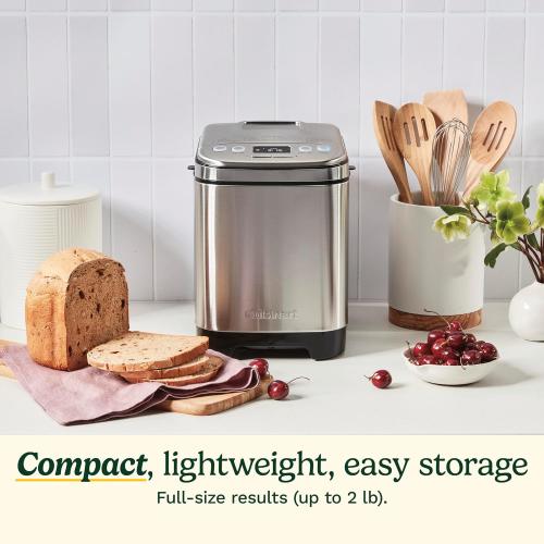 Cuisinart Bread Maker Machine, Stainless Steel Automatic Bread Machine with 12 Menu Options, 3 Loaf Sizes up to 2 Lb., 3 Crust Colors, Removable Nonstick Baking Pan & Kneading Paddle, CBK-110NAS | 12 Programs, 1/1.5/2-Lb Loaves, 3 Crust Colors, 13-Hr Delay, Removable Nonstick Pan and Paddle, Viewing WindowCuisinart Brushed Nickel Silver Stainless Steel 2 lbs. ‼️Light dirt‼️