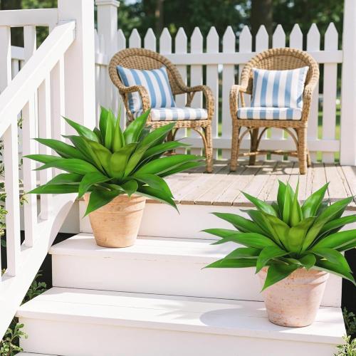 Artificial Agave Plants-Set of 2 Large Fake Agave for Outdoors,Faux Aesthetic Plants for Home Decor, Realistic UV Resistant Fake Agave Plants Without Pot