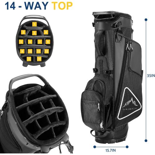 UNIHIMAL 14-Way Golf Stand Bag, Full Length Premium PU Leather Golf Bag with Plush Top, Magnetic Pocket, Dual Strap and Rain Cover for Men