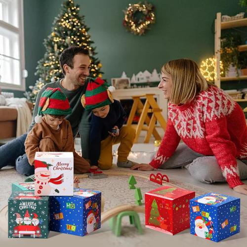 COTOPHER 20 Pcs Christmas Gift Boxes, 5 x 5 x 5 Xmas Candy Boxes for Gift Giving, Paper Treat Ornament Gift Box Decorative Christmas Goodie Box for School Home Holiday Party Favors Supplies