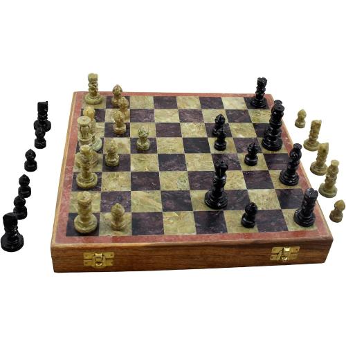 Marble Stone Art Unique India Chess Pieces and Board Games Set 8 X 8 Inches - Indian Handmade Unique Gifts