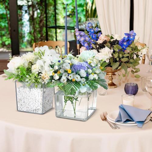 Tioncy 6 Pieces 6 x 6 Acrylic Square Vases for Centerpieces Clear Plastic Vase Cube Flower Vase Bulk for Wedding Centerpieces Home Office Floral Plant Succulent Pots Planters