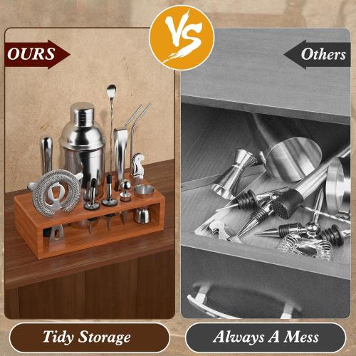 Vabaso 20-Piece Bartender Kit with Stand, Cocktail Shaker Set for Home Bar, 25oz Professional Stainless Steel Bar Tool Set with Cocktail Recipes Booklet, Christmas White Elephant Gifts for Adults Men