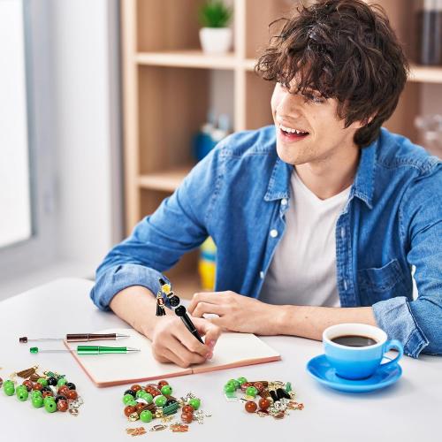 COcnny Football Beadable Pens Set - 14 Set Autumn Rugby DIY Ballpoint Pen Making Kit with Bead Craft, Sport Party Beaded Bulk Charm Tassel Supplies for Women School Students Office Gift