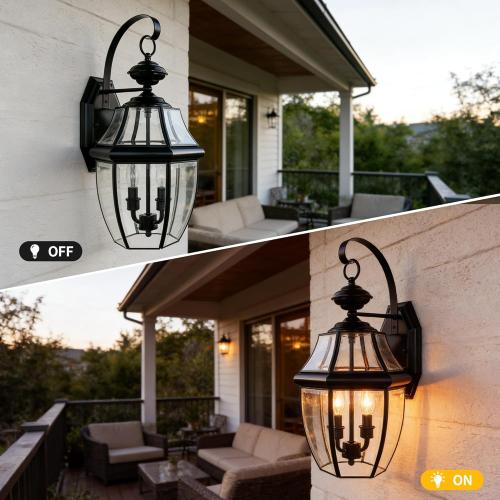 Outdoor Wall Lights, 20inch Large Exterior Lighting Fixtures, 2 Light Waterproof Wall Sconce with Glass Shades, Aluminium Outside Lanterns for Porch Farmhouse Patio Doorway Yard (E12 Base Max 60W )
