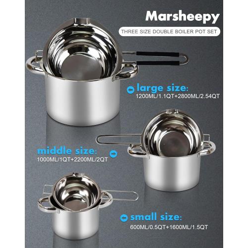Double Boiler Pot Set,1200ML Double Boiler for Chocolate Melting, 2800ML 304 Stainless Steel Pot With Silicone Spatula for Melting Chocolate, Candy, Candle, Soap, Wax