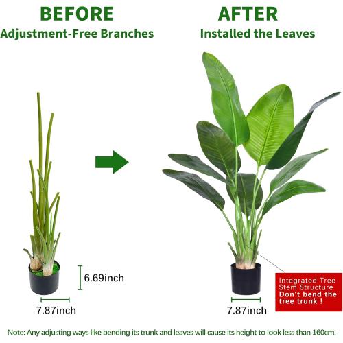 Artificial Bird of Paradise Plant, Fake Tree with Realistic Leaves and Durable pots, Adjustment-Free Branches Artificial Tree for Indoor Outdoor Home Decor (4FT 2Packs)