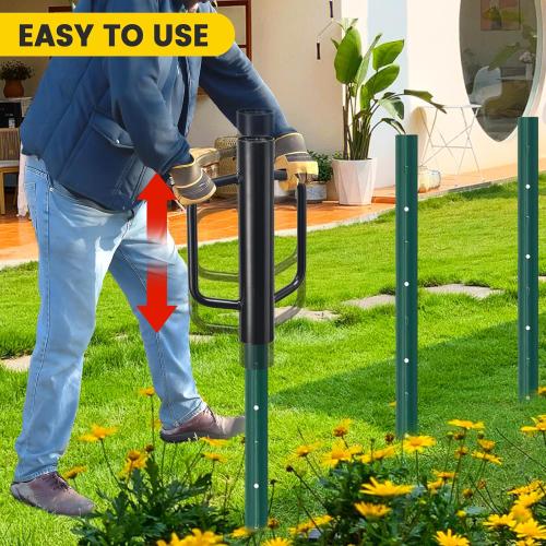 Fence Post Driver, 17 Inch Post Driver with Handle, 2.7 inch Inner Diameter Hand Post Pounder, 12LB Heavy Duty Black Iron T Post Pole Pounder Hand Post Rammer for U Fence Post Wooden Post