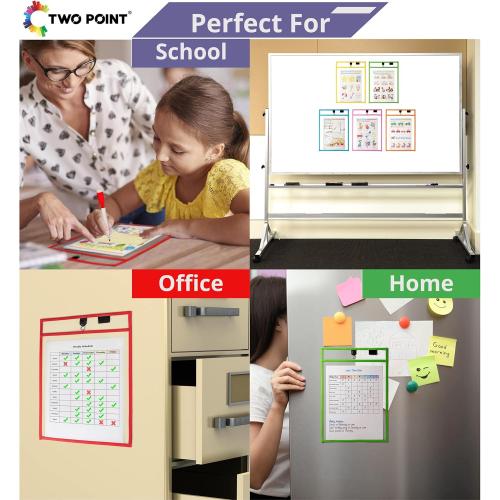 Magnetic Dry Erase Pockets by Two Point (6-Pack) - 10 x 14 in - Portrait Clear Dry Erase Pocket Sleeves, Job Shop Ticket Holders, Clear Paper Sleeves Protectors, Magnetic Pouch