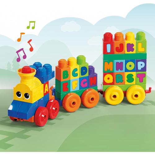 MEGA BLOKS First Builders Toddler Building Blocks Toy Set, ABC Musical Train with 50 Pieces, Music and Sounds, Ages 1  Years