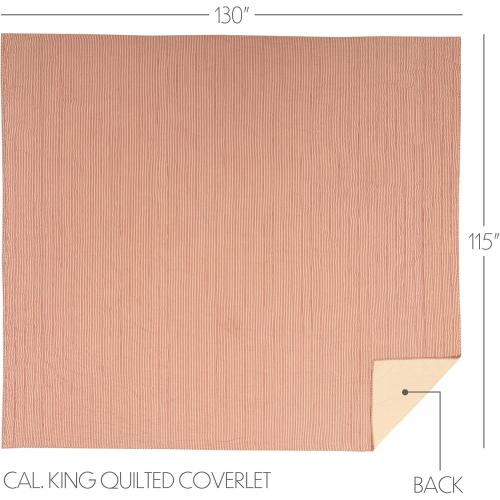 VHC Brands Sawyer Mill Ticking Striped Cotton Farmhouse Pre-Washed California King Bedding Accessory, Quilt 130x115, Red Country
