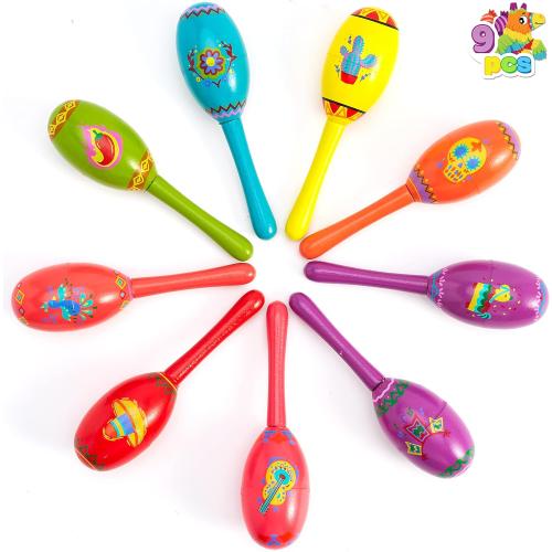 JOYIN 9 Pcs Fiesta Wooden Maracas 9 Designs Noisemaker for Cinco De Mayo Party Favors, Mexican Musical Fun, Carnivals, Taco Tuesday Event, Mexican Decorations, Luau Party