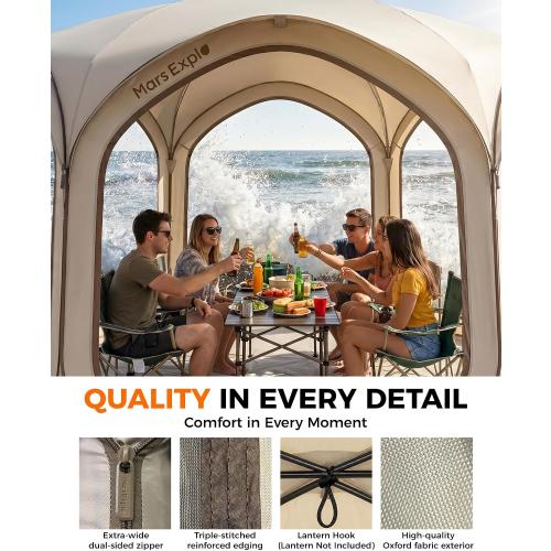 12x12 FT Pop-Up Screen Tent, Portable Screen Room Canopy with Zipper Doors for Patio, Backyard, Deck & Outdoor Activities, Beige