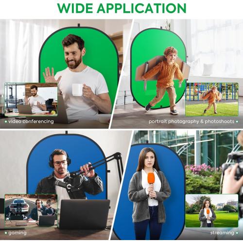 Green Screen Portable,Heorryn 5x6.5ft Green Blue Screen Chair Backdrop Kit Background Double Sided Pop Up Chroma Key for Photography,Live Streaming Gaming Zoom Video Chats Parties and Meeting