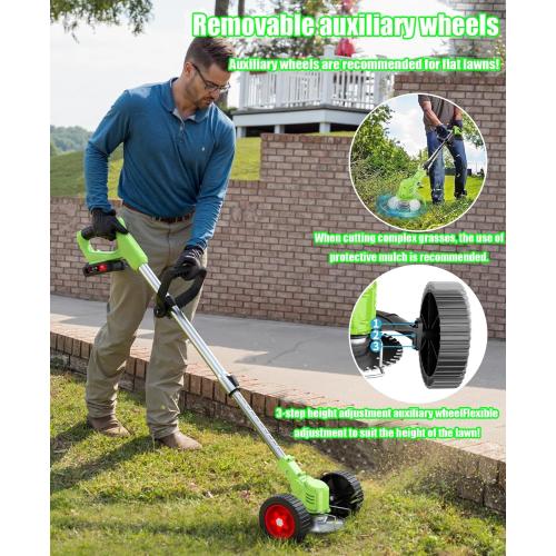 Electric Weed Wacker Cordless, with 2 X 21V 2.0Ah Battery Powered, 3 in 1 Stringless Grass Trimmer/Mini Mower/Brush Cutter Cordless， 4 Types of Cutting Blades, Brush Cutter for Lawn Yard Garden