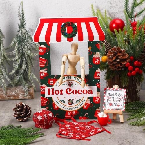 Gemscream 10 Pcs Christmas Doll Accessories Set Include Hot Cocoa Stand Snowflake Apron Decorative Card Wood Display Stand Red Mug Mini Marshmallows Hot Cocoa Bar Supplies Outfit for 30cm Dolls