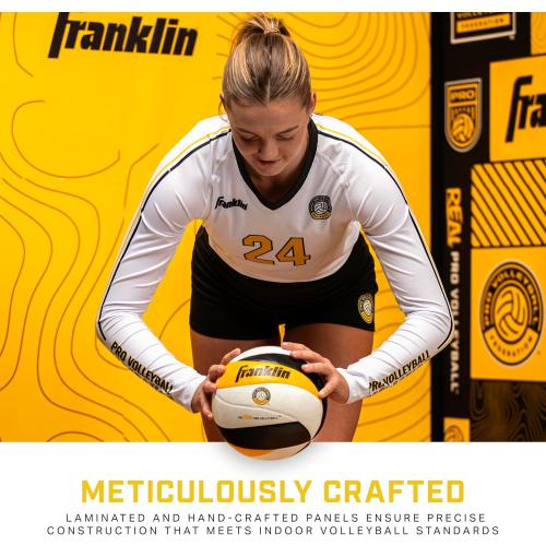 Franklin Sports PVF Real Pro Indoor Game Volleyball - Official Size Professional Indoor Volleyball for Match Play - 12 Panel Microfiber Cover Game Ball - Ball   Pump with Needle Set