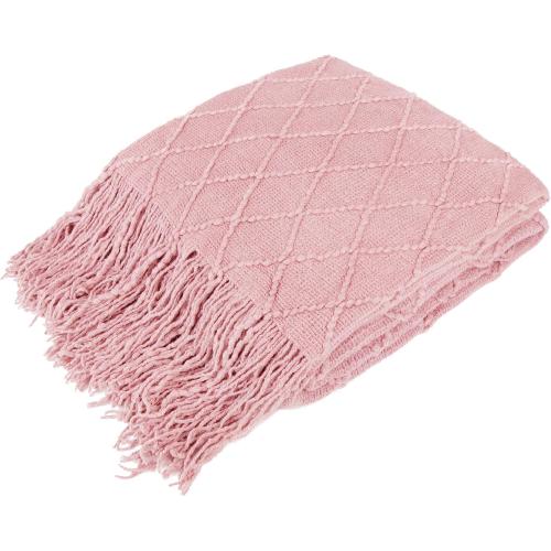 PAVILIA Light Pink Knit Throw Blanket for Couch Bed, Soft Knitted Farmhouse Sofa Throw for Living Room, Lightweight Decorative Summer Throw Blanket for Chair, Outdoor Textured Boho Blanket, 50x60