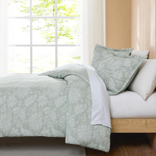 Lush Decor Floral Jacobean Gauze Jacquard Duvet Cover 3 Piece Set King Sage - Floral Duvet - Green Bedding Set - Vintage & Coquette Decor
