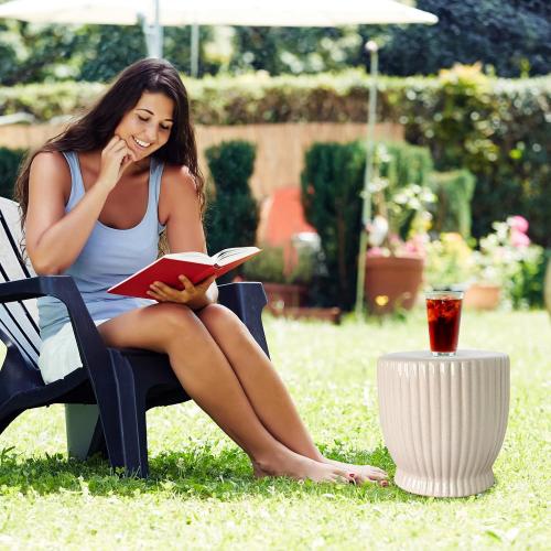 Color White Ceramic Decorative Garden Stool: Cream Stool Striped Drum Shape for Indoor Outdoor Decor - Ceramic Tabouret for Living Room Patio Front Porch Bathroom