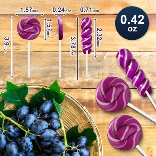 32 Pack Purple White Twisty & Swirl Lollipops Candy Bulk, No Artificial Dyes, 16   16 Mixed Candy Swirl Lollipops Individually Wrapped Suckers, Party Favors, Grape Flavor