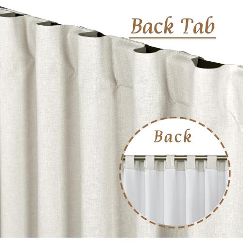 LAMIT 100% Blackout Natural Linen Curtains, 63 Inches Linen Textured Thermal Bedroom Curtains Back Tab and Rod Pocket Neutral Panels with White Liner for Farmhouse, , 52 x 63 Inch, Ivory
