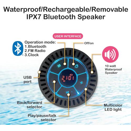 Motorized Inflatable Pool Float Lounger Tube, Bluetooth 5 IPX7 Waterproof Speaker, Pool & Lake Float with Mesh Bottom, Cup Holder, Backrest, Heavy-Duty Handles, 66W Motor
